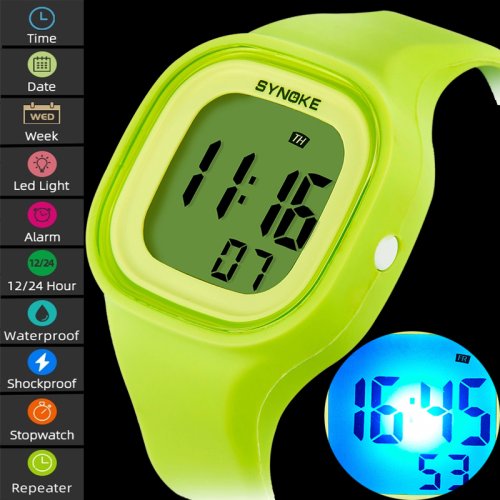 Image of Unisex Digital Sport Watch with Soft Silicone Strap, LED Display, Waterproof Design for Swimming, Jelly Wristwatch with Alarm Clock Function