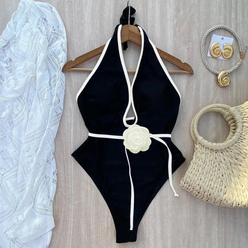 Immagine di Costume da bagno intero floreale 2025 Nuovo costume da bagno fasciatura halter Costume da bagno donna Costume da bagno Beachwear Monokini Costumi da bagno femminili