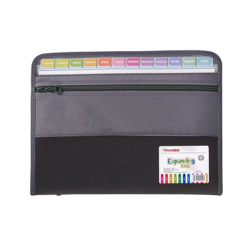 Immagine di Organizzatore di File per Fisarmonica con Cerniera Sicura, Cartella Espandibile a 13 Tasche con Astuccio Frontale – Pratico e Robusto per Ufficio e Scuola