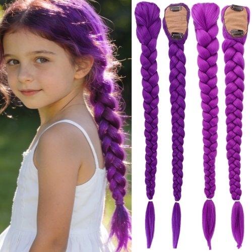 Queue de Cheval Violette Tressée pour Filles - 26 Pouces