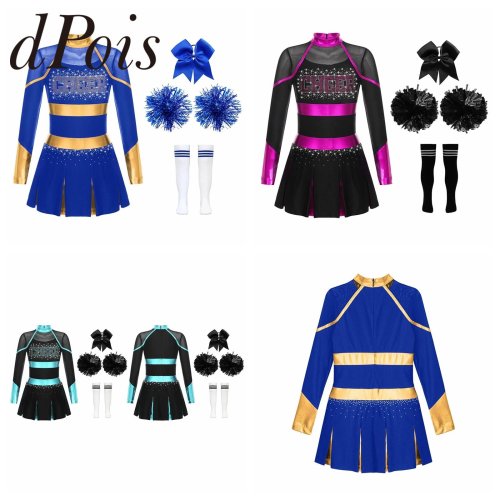 Bild von Cheerleader-Kostüm für Mädchen – Glänzendes Metallic-Outfit