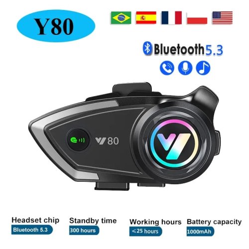 Immagine di Y80 casco Moto auricolare Bluetooth Wireless V5.3 vivavoce chiamata musica auricolare per motociclisti Moto GPS cuffie impermeabili