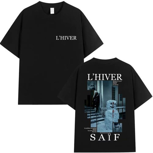 Imagen de Camiseta Gráfica Oficial del Raper L'Hiver Saif - Edición Álbum 2025, Camisetas Góticas de Manga Corta para Hombre, Estilo Hip Hop Vintage en Algodón, Ropa de Calle para Fans