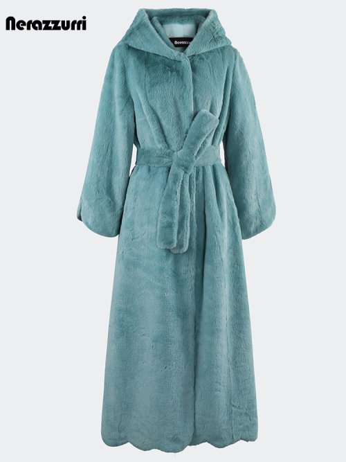Image de Manteau Fausse Fourrure Femme Extra Long Noir Élégant