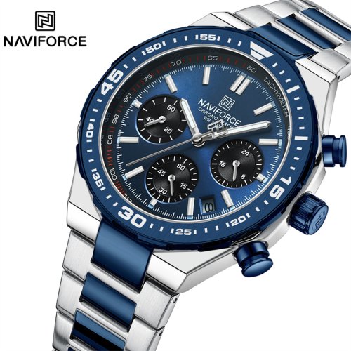 Image of Naviforce Men's Luxury Stainless Steel Waterproof Quartz Watch with Classic Big Face Design