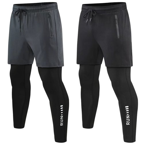 Image of Men's 2-in-1 Double Layer Running Pants with Pockets – Breathable Compression Tights for Training, Basketball, Fitness & Workout