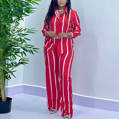 Image de Ensemble Africain à Rayures - Chemise & Pantalon Large
