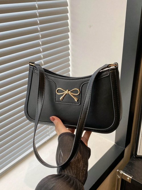 Image of Stylish Korean Fashion Crossbody Bag for Women – Autumn Winter Commuting Shoulder Bag with Elegant Bow Decoration