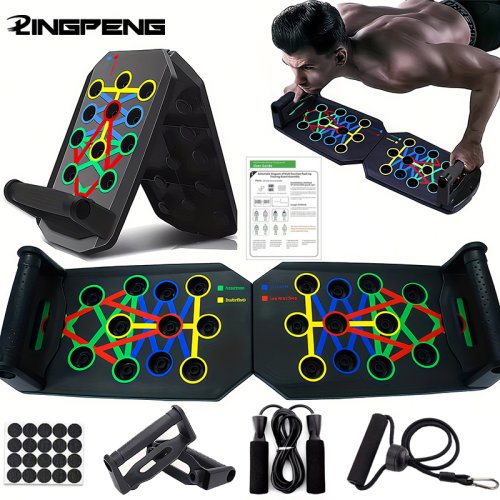 Imagen de Juego de tablero de realce multifuncional portátil con asas, equipo de Fitness plegable para entrenamiento de pecho, Abdomen, brazos y espalda