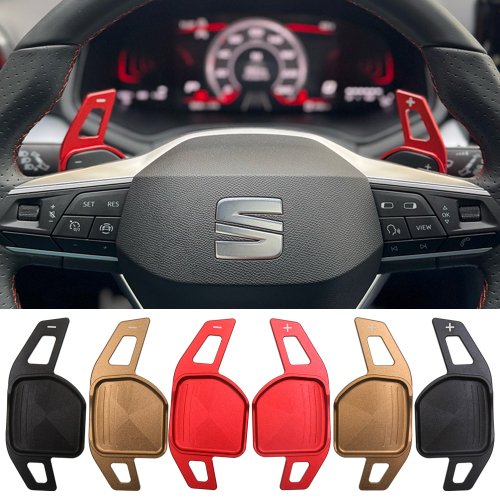 Immagine di Pagaia del Cambio per Seat Leon FR, Cupra, Ateca, Ibiza 6P, Arona, Tarraco, Alhambra – Estensione del Volante con Adesivi per Leva del Cambio DSG