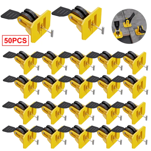Image of Professional 50-Piece Floor Tile Leveling System Kit with Adjustable Spacers and Wedges for Perfect Tile Alignment