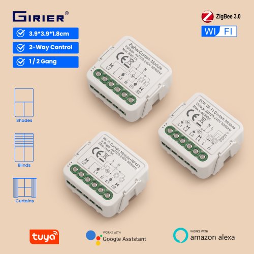 Image of GIRIER Tuya Smart ZigBee/Wi-Fi RF433 Curtain Switch Module for Electric Roller Shutter Blind Motor 1/2CH Works Alexa Hey Google