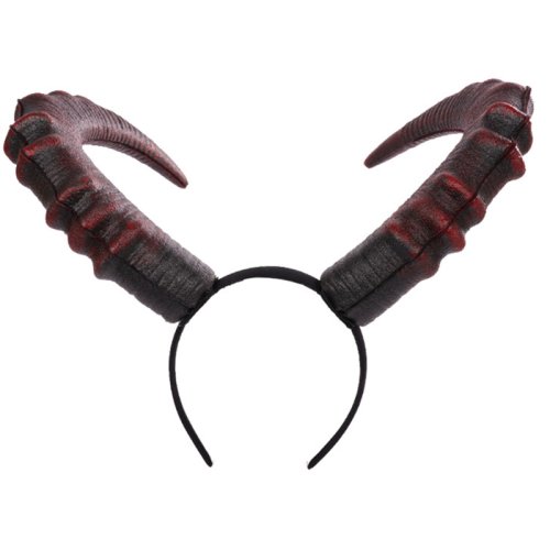 Image of Gothic Halloween Cosplay Hair Accessories Realistic Black Red Long Devils Horn Headband Carnival Party Bandana Hairband