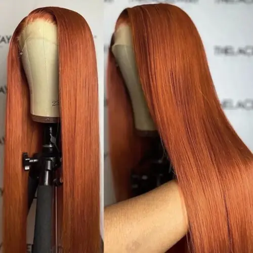 Image de Perruque Lace Front Orange Gingembre - Cheveux Synthétiques Longs & Lisses