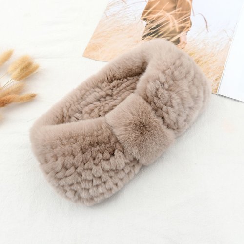 Immagine di Fascia elastica lavorata a maglia in pelliccia di coniglio rex di lusso invernale 100% da donna Fascia per capelli in vera pelliccia di alta qualità Accessori in pelliccia di moda sacrf