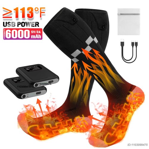 Imagen de Calcetines Calefactables para Hombres y Mujeres con Batería Recargable de 6000mAh - Calentador de Pies para Invierno, Esquí, Caza y Pesca al Aire Libre