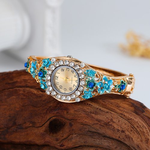 Imagen de Relojes de mujer de acero inoxidable con diamantes de imitación, reloj de cuarzo, brazalete Vintage ...
