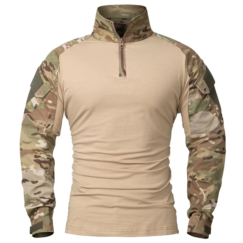 Afbeelding van Outdoor Tactische Shirts Met Lange Mouwen Combat Shirt 1/4 Rits Ripstop Katoen Slijtvaste Camo Airsoft T-shirts Mannen kleding