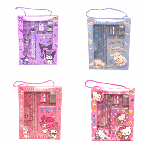 Immagine di Set Regalo di Cancelleria Sanrio con Hello Kitty, My Melody, Kuromi e Cinnamoroll - Confezione Ideale per il Rientro a Scuola e Regalo di Natale