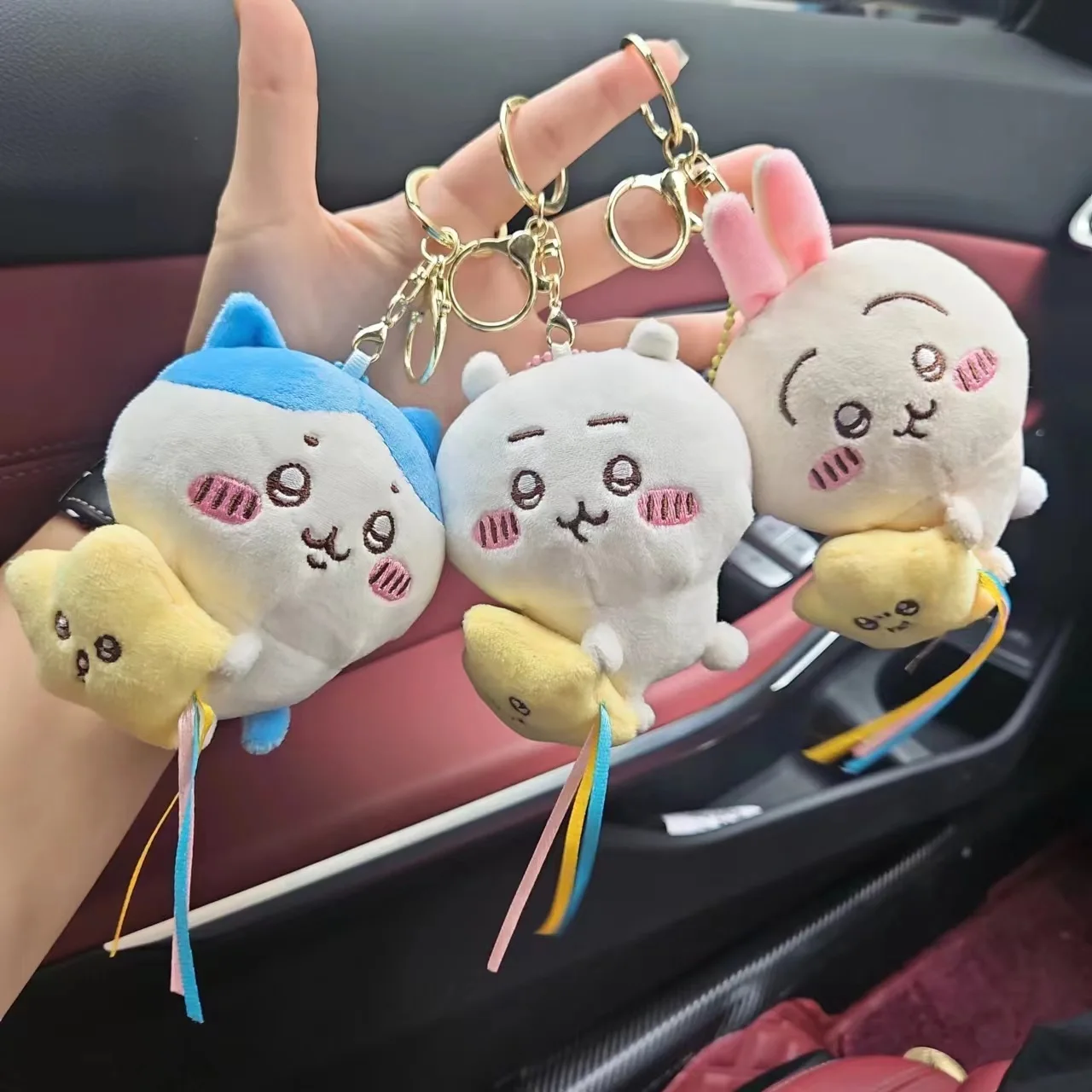 Image of Chiikawa Plush Doll Pendant Star Hugging Series Hachiware USAGI Cute Cartoon Keychain Hanging Keychain Plush Doll Accessories