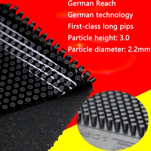 Immagine di Gomma da Ping Pong Tedesca Reach Rosso Nero Ox, Altezza 3.0 mm, Particelle Grandi e Brufoli Lunghi per Rotazione Forte