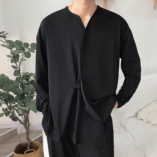 Image de Chemise Homme Noire Filet - Style Coréen Décontracté