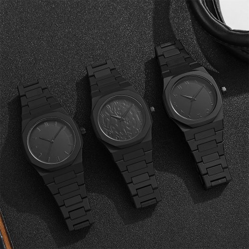 Image of Stylish Men's Black Quartz Watch with Large Dial, Polycarbonate Strap and Butterfly Buckle – Waterproof Casual Timepiece for Everyday Wear