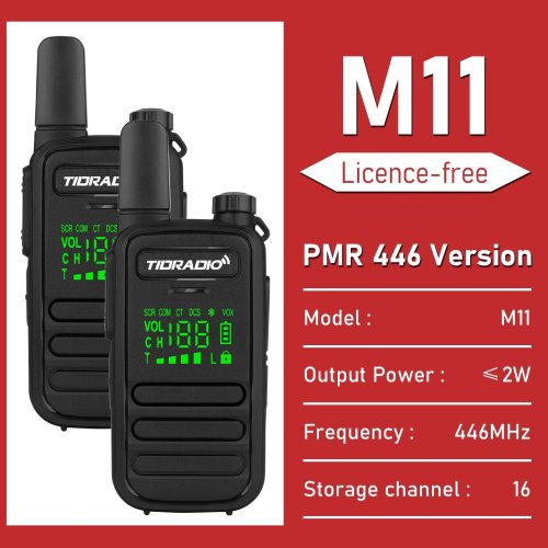 Zdjęcie TIDRADIO 2 szt. M11 PMR446/ FRS przenośne Mini Walkie Talkie IP55 wodoodporne bezlicencyjne bezprzewodowe programowanie NOAA