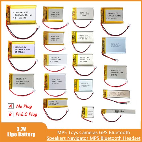 Imagen de Batería LiPo 3.7V con Conector PH2.0 - Recargable para Dispositivos Portátiles