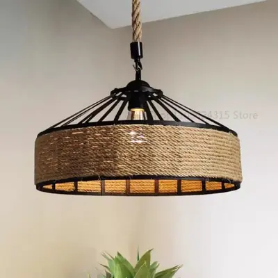 Image de Lampe Suspendue Rétro en Chanvre & Fer