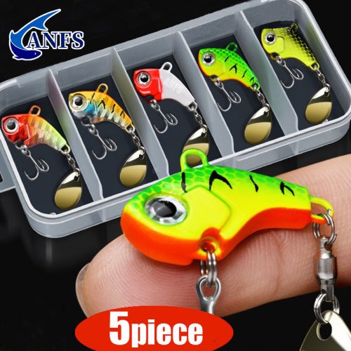 Immagine di Kit Completo da Pesca con 5 Esche Artificiali in Metallo: Vib, Spinner, Cucchiaio e Affondamento per Pesca Sportiva
