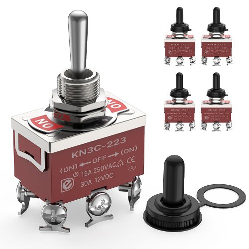 Bild von Daiertek 5er Set Momentaner Kippschalter 12V DC, 3-Positionen, 30A DPDT, On-Off-On, 6-Pin, mit Abdeckung – Ideal für Auto und Boot