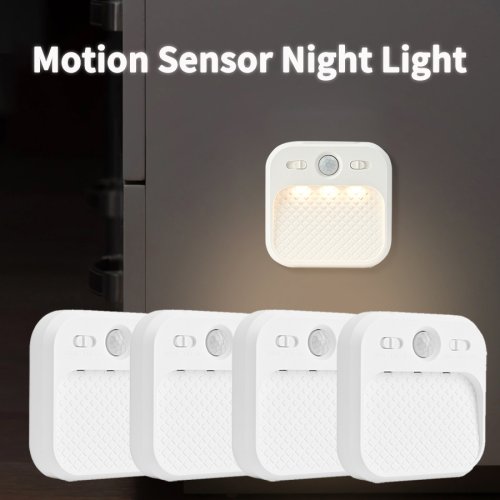 Immagine di Lampada da notte a LED con sensore di movimento da 1-4 pezzi Lampada da notte ricaricabile con magnete adesivo per luci da cucina per corridoio, armadio, scale, camera da letto