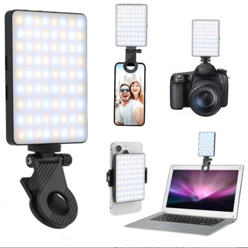 Zdjęcie Lampa do telefonu komórkowego z 3 trybami światła, regulowana, z ładowaniem USB-C i podwójnym portem – idealna do streamingu, selfie i wideokonferencji
