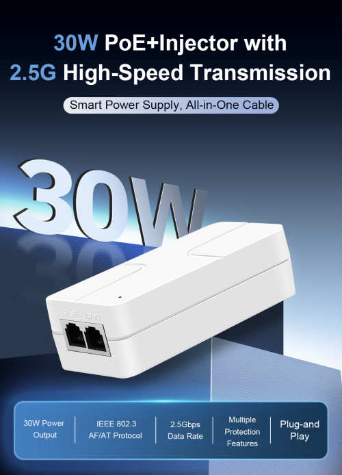 Image de Adaptateur PoE Gigabit 52V 30W - Alimentation & Données en Un Seul Câble