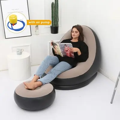 Image de Canapé Gonflable Peluche - Lit Pliable & Chaise Longue