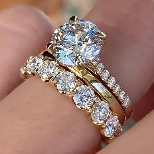 Image de Ensemble de 3 Bagues Zircone Or - Luxe & Élégance