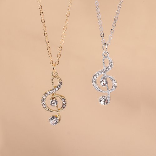Bild von Zarte Musiknoten-Halskette mit Kristallen – Eleganter Schmuck für Frauen und Mädchen