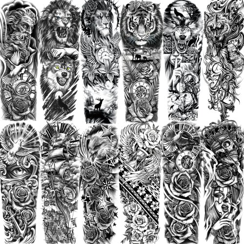 Bild von Temporäre Tattoos – Wolf, Löwe, Tiger & Maori Design