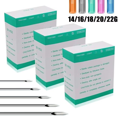 Zdjęcie Szybkie i bezpieczne igły do piercingu – sterylne, jednorazowe igły do ciała w rozmiarach 14G, 16G, 18G, 20G, 22G – idealne do uszu, nosa, języka, pępka i tatuaży