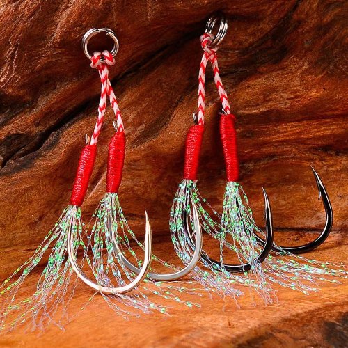 Image of 10-Pack High Carbon Steel Cast Jig Assist Hooks with Angle Barbed Design for Slow Jigging and Sea Fishing – Durable Feather Lure Tackle Set