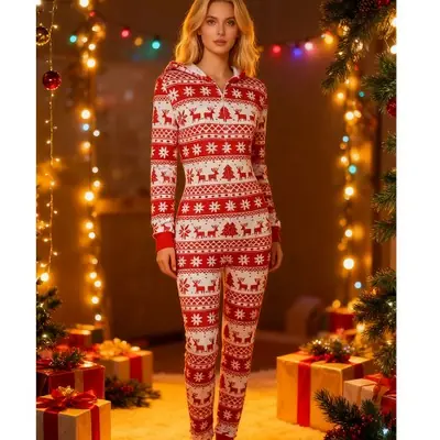 Image de Pyjama de Noël Femme - Combinaison Imprimée Flocons