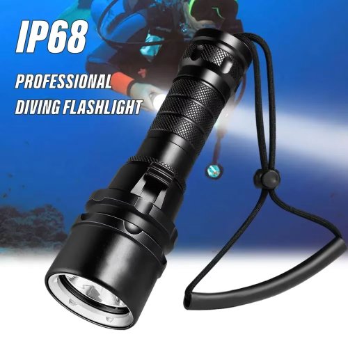 Imagen de Linterna de Buceo Profesional de Alta Potencia IP68 con Batería 18650 y Cuerda de Mano para Actividades Acuáticas