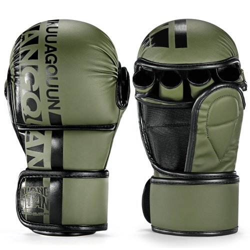Imagen de Guantes MMA verdes Manoplas de combate y lucha con palma abierta, artes marciales para hombres y mujeres, deportes de combate, Muay Thai, Kickboxing