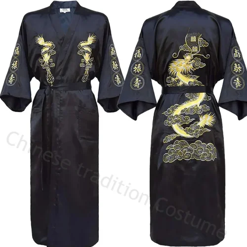 Bild von Chinesischer Drachen-Kimono für Herren – Eleganter Satin-Bademantel