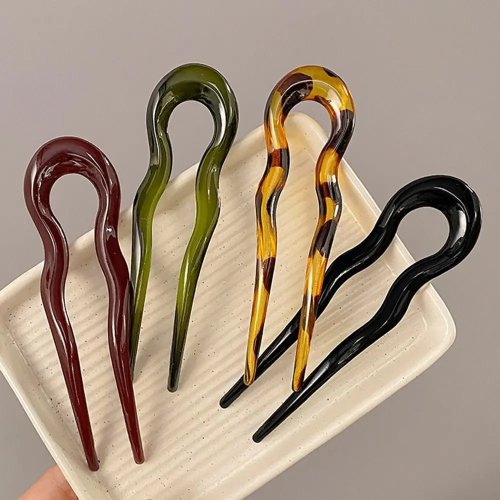 Bild von Elegante U-förmige Haargabel aus Acetat – Modische Schildpatt-Haarnadel mit geometrischem Design für Damen und Mädchen