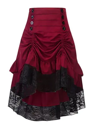 Image de Jupe Steampunk Gothique Rouge à Volants