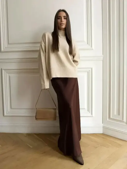Image de Jupe Maxi Satin Élégante Taille Haute