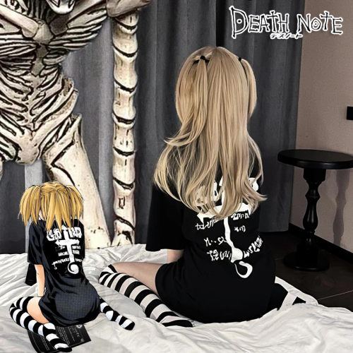 Imagen de Disfraz de Anime Death Note Misamisa para Mujer Adulta: Camiseta, Calcetines a Rayas hasta la Rodilla y Top Informal en Estilo Y2K – Ideal para Halloween y Cosplay