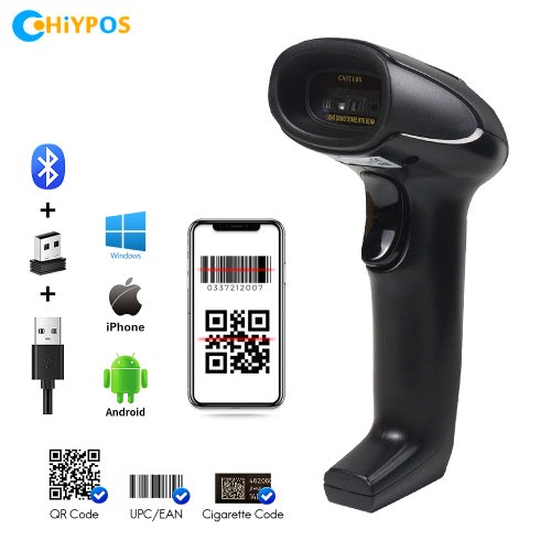Immagine di Scanner Portatile di Codici a Barre 1D e 2D con Connessione Cablata, Wireless e Bluetooth – Lettore di Codici a Barre per Supermercati e Uso Industriale